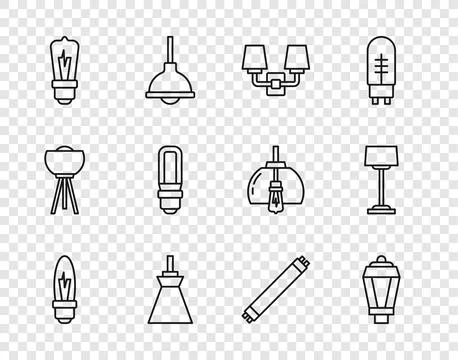 Set line Light bulb, Garden light lamp, Wall or sconce, Lamp hanging, LED Stock Illustration