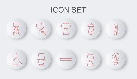 Set line Light bulb, Lamp hanging, Table lamp, Floor, Wall sconce,  and Flu.. Stock Illustration