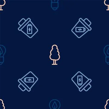 Set line Light bulb with leaf, Trash can and Tree on seamless pattern. Vector イラスト素材