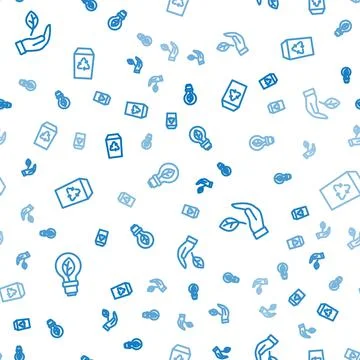 Set line Light bulb with leaf, Leaf in hand and Recycle bin on seamless pattern 스톡 일러스트