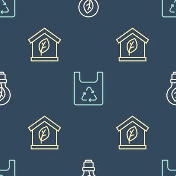 Set line Light bulb with leaf, Eco friendly house and Shopping bag recycle .. Illustrazione stock