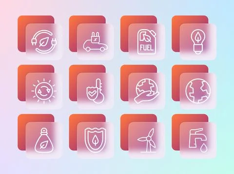 Set line Light bulb with leaf Shield Hand holding Earth globe Wind turbine Th Stock Illustration