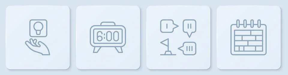 Set line Light bulb, Planning strategy, Digital alarm clock and Calendar. White Stock Illustration