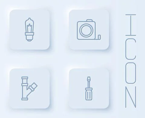 Set line Light bulb, Roulette construction, Industry metallic pipe and Stock Illustration