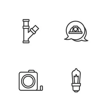 Set line Light bulb, Roulette construction, Industry metallic pipe and Worker Stock Illustration
