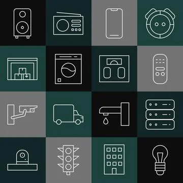 Set line Light bulb, Server, Data, Web Hosting, Remote control, Smartphone Stock Illustration