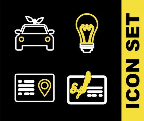 Set line Light bulb, Signed document, Address book and Eco car concept drive Stock Illustration