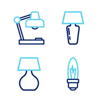 Set line Light bulb, Table lamp,  and  icon. Vector 库存插图