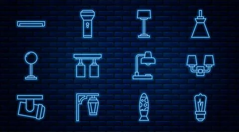 Set line Light bulb, Wall lamp or sconce, Floor, Led track lights and lamps.. Stock Illustration