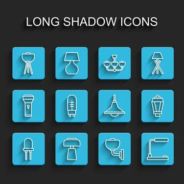 Set line Light emitting diode, Table lamp, Floor, Wall sconce, Garden light and Stock Illustration