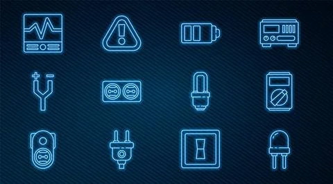 Set line Light emitting diode, Multimeter, Battery charge level indicator, El Stock Illustration