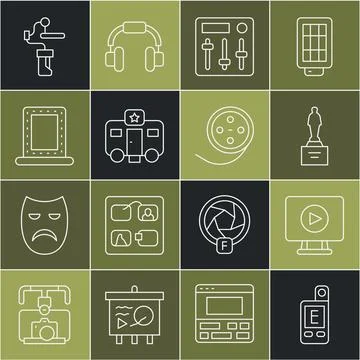 Set line Light meter, Online play video, Movie trophy, Sound mixer controller イラスト素材