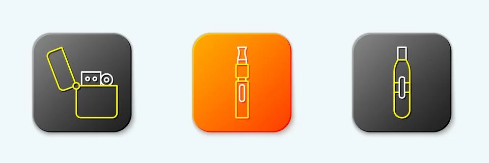 Set line Lighter, Electronic cigarette and  icon. Vector Stock Illustration