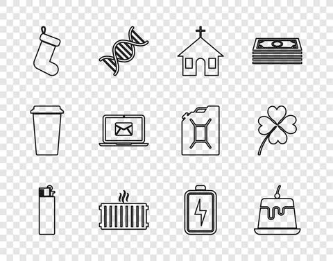 Set line Lighter, Pudding custard, Church building, Heating radiator, Christmas イラスト素材