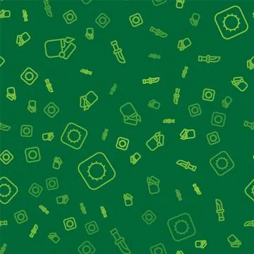 Set line Lighter, Sun and Knife on seamless pattern. Vector Stock Illustration
