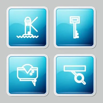 Set line Lighthouse, Pirate key, hat and eye patch icon. Vector 스톡 일러스트