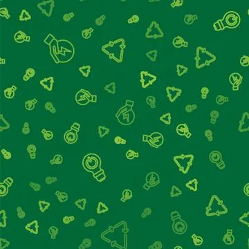 Set line Lightning bolt, bulb with lightning and Recycle symbol on seamless p 스톡 일러스트