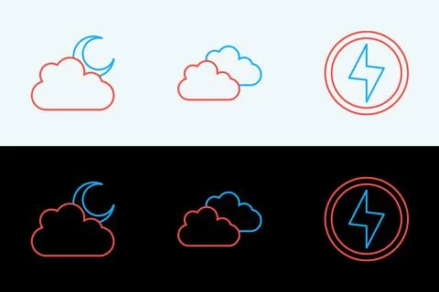 Set line Lightning bolt, Cloud with moon and  icon. Vector Stock Illustration