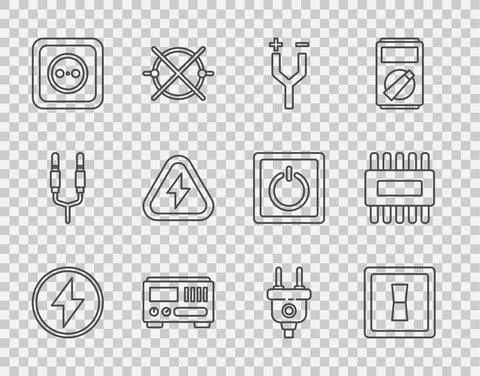 Set line Lightning bolt, Electric light switch, cable, Electrical measuring 스톡 일러스트