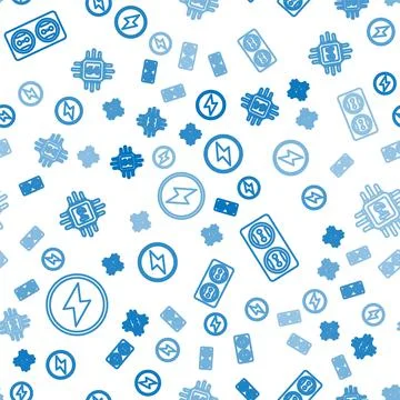 Set line Lightning bolt, Electrical outlet and Processor with microcircuits CPU 스톡 일러스트