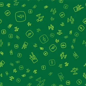 Set line Lightning bolt, Laboratory glassware and Telescope on seamless pattern 스톡 일러스트