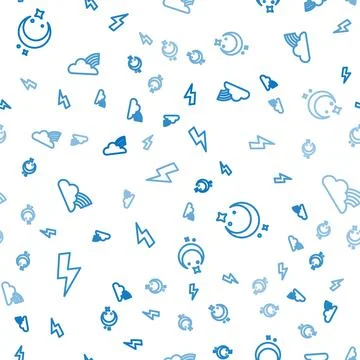 Set line Lightning bolt, Moon and stars and Rainbow with clouds on seamless Stock Illustration