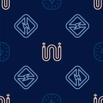 Set line Lightning bolt, No lightning and Electric cable on seamless pattern Stock Illustration