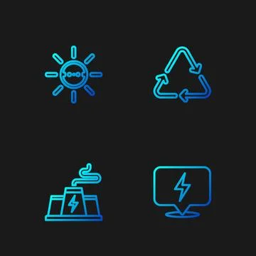 Set line Lightning bolt, Power station plant factory, Solar energy panel an.. 스톡 일러스트