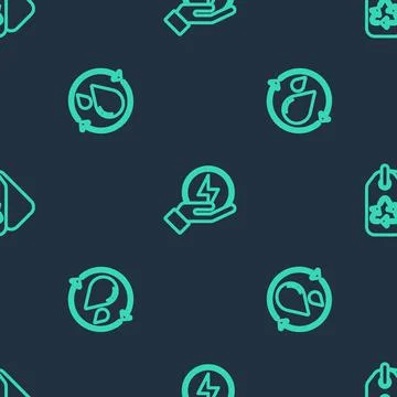Set line Lightning bolt, Recycle clean aqua and Tag with recycle on seamless 스톡 일러스트