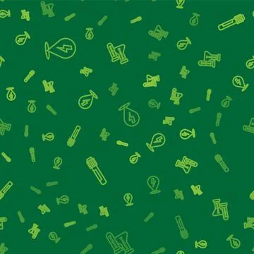 Set line Lightning bolt, Test tube and on seamless pattern. Vector Stock Illustration