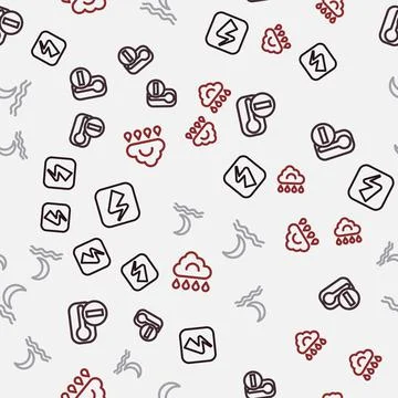 Set line Lightning bolt, Thermometer, Night fog or smoke and Cloud with rain on Illustrazione stock