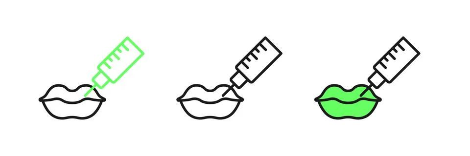Set line Lip augmentation icon isolated on white background. Hyaluronic aci.. Stock Illustration