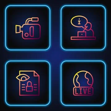 Set line Live report, Journalistic investigation, Cinema camera and Televis.. 库存插图