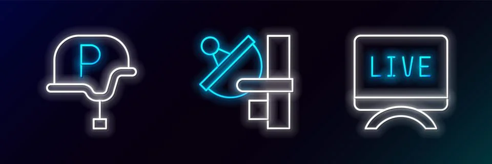Set line Live report, War journalist and Radar icon. Glowing neon. Vector イラスト素材