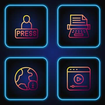 Set line Live stream, World news, Journalist and Retro typewriter. Gradient c Stock Illustration