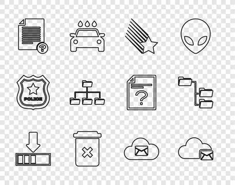 Set line Loading, Cloud mail server, Falling star, Trash can, Unknown docum.. Stock Illustration
