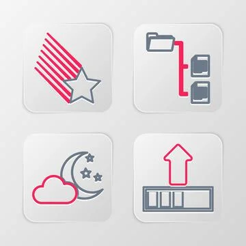 Set line Loading, Cloud with moon and stars, Folder tree and Falling icon Stock Illustration