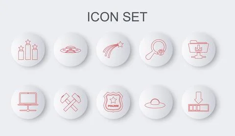 Set line Loading, Computer network, Falling star, UFO flying spaceship, Ran.. Stock Illustration