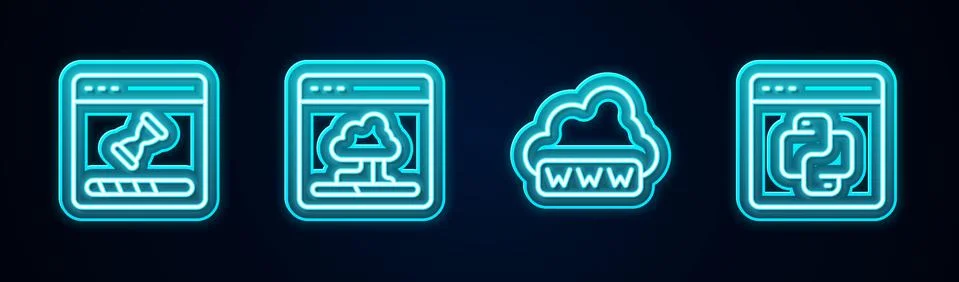 Set line Loading data window, Cloud technology transfer, Web development and Stock Illustration