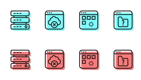 Set line Loading data window, Server, Data, Web Hosting, Failed access cloud Stock Illustration