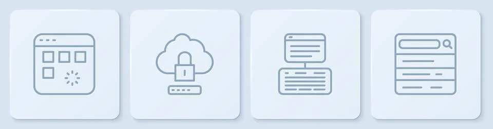 Set line Loading data window, Server, Data, Web Hosting, Cloud computing lock Stockillustratie