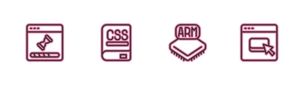 Set line Loading data window, Processor, Books about programming and Browser 库存插图