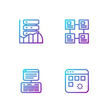 Set line Loading data window, Server, Data, Web Hosting, and Hierarchy Stock Illustration