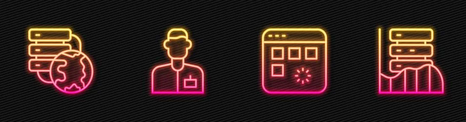 Set line Loading data window, Network cloud connection, Analyst engineer and Stock Illustration