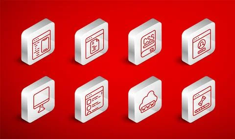 Set line Loading data window, Software, Books about programming, Create account Illustrazione stock