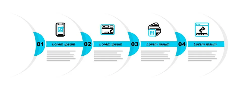 Set line Loading data window, Processor, Keyboard and Mobile Apps icon. Vector 스톡 일러스트