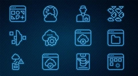 Set line Loading data window, Browser files, Analyst engineer, Cloud technology Stock Illustration
