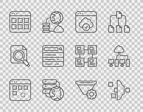 Set line Loading data window, Filter setting, Cloud technology transfer, Network Stock Illustration