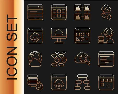 Set line Loading data window, Software, Network cloud connection, Hierarchy Stock Illustration