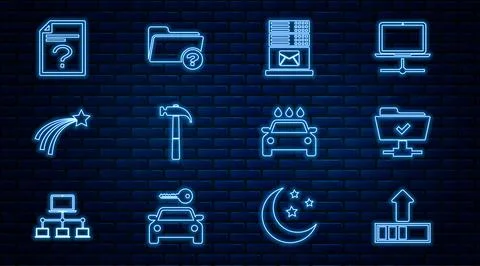 Set line Loading, FTP operation successful, Mail server, Hammer, Falling star Stock Illustration
